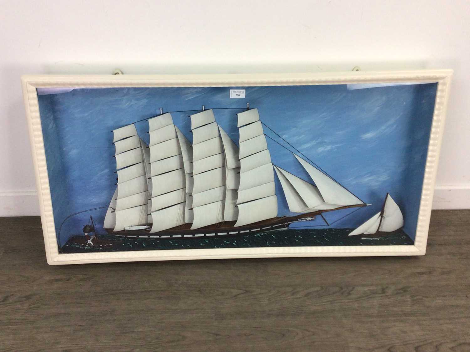 Lot 720 - A VICTORIAN DIORAMA OF A FOUR MASTED SAILING VESSEL