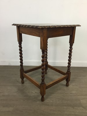 Lot 174 - AN OAK OCCASIONAL TABLE AND A MAHOGANY TEA TROLLEY