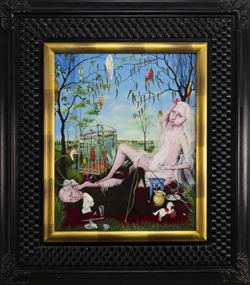 Lot 99 - THE HUNTING PARTY, AN OIL BY HEATHER NEVAY