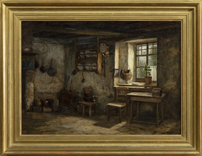 Lot 27 - COTTAGE INTERIOR, AN OIL BY THOMAS FAED