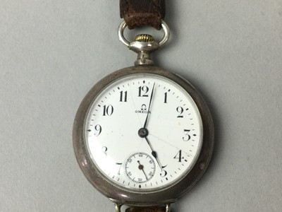 Lot 1 - AN OMEGA SILVER 'TRENCH STYLE' POCKET/ WRIST WATCH
