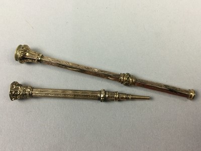 Lot 285 - TWO YELLOW METAL PENCILS AND VARIOUS COSTUME JEWELLERY