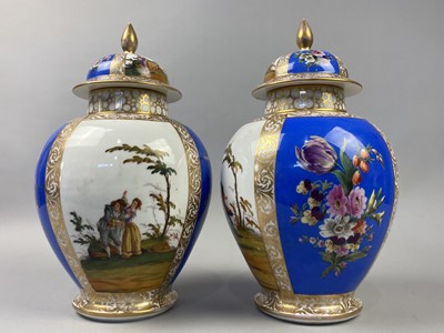 Lot 298 - A PAIR OF CONTINENTAL LIDDED JARS AND A BOWL