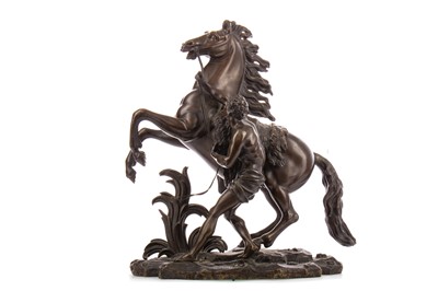 Lot 725 - A LATE 19TH/EARLY 20TH CENTURY BRONZE MARLEY HORSE AFTER GUILLAUME COUSTOU