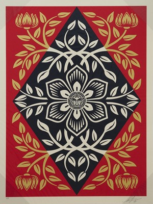 Lot 27 - OBEY HOLIDAY PRINT RED/GOLD, SHEPARD FAIREY