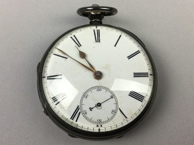 Lot 328 - A VICTORIAN SILVER POCKET WATCH, TIMEX WATCH, CUFFLINKS AND PINS