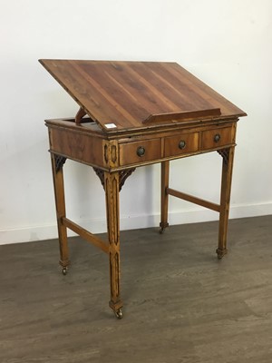Lot 730 - AN ATTRACTIVE REPRODUCTION YEW WOOD ARCHITECHT'S DESK