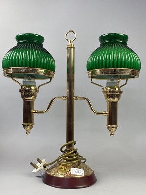 Lot 322 - A BRASS DESK LAMP AND A DESK TOP CABINET