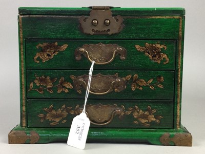 Lot 352 - A CHINESE GREEN LACQUER JEWEL CHEST