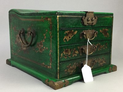 Lot 352 - A CHINESE GREEN LACQUER JEWEL CHEST
