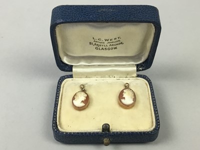 Lot 390 - A PAIR OF NINE CARAT GOLD EARRINGS AND SILVER CUFFLINKS