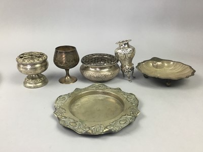 Lot 477 - A SILVER BUD VASE ALONG WITH SILVER PLATE