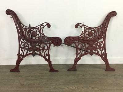 Lot 420 - A PAIR OF CAST IRON BENCH ENDS