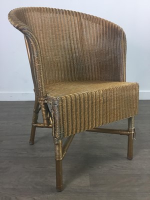 Lot 68 - A LLOYD LOOM GILT WICKER CHAIR AND TWO TABLES