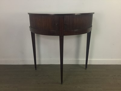 Lot 222 - A MAHOGANY DEMI LUNE TABLE