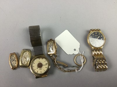 Lot 157 - A LOT OF WATCHES AND A GOLD RING