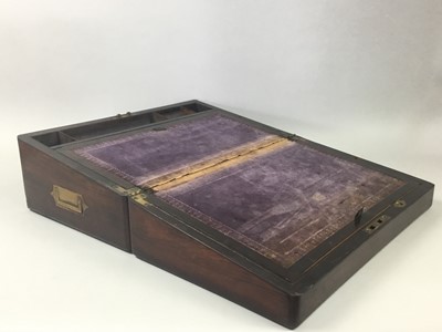 Lot 100 - A VICTORIAN ROSEWOOD WRITING SLOPE