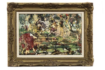Lot 20 - BY THE LILY POOL, AN OIL BY EDWARD ATKINSON HORNEL
