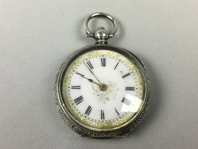 Lot 134 - A STOPWATCH, POCKET WATCH AND FOB WATCH