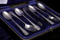 Lot 546 - SET OF TWELVE SILVER SCROLL END COFFEE SPOONS...