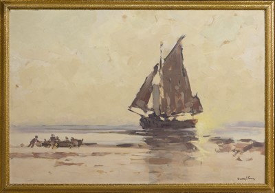 Lot 280 - SUNSET ON THE WESTERN SEA, AN OIL BY HAROLD STOREY