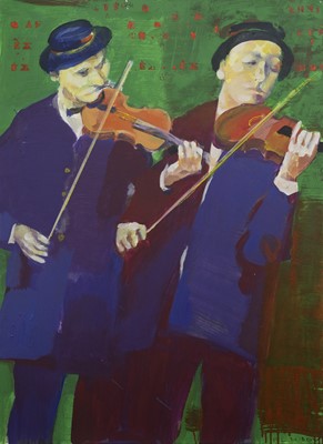 Lot 267 - TWO VIOLINISTS, AN OIL BY ANDREI BLUDOV