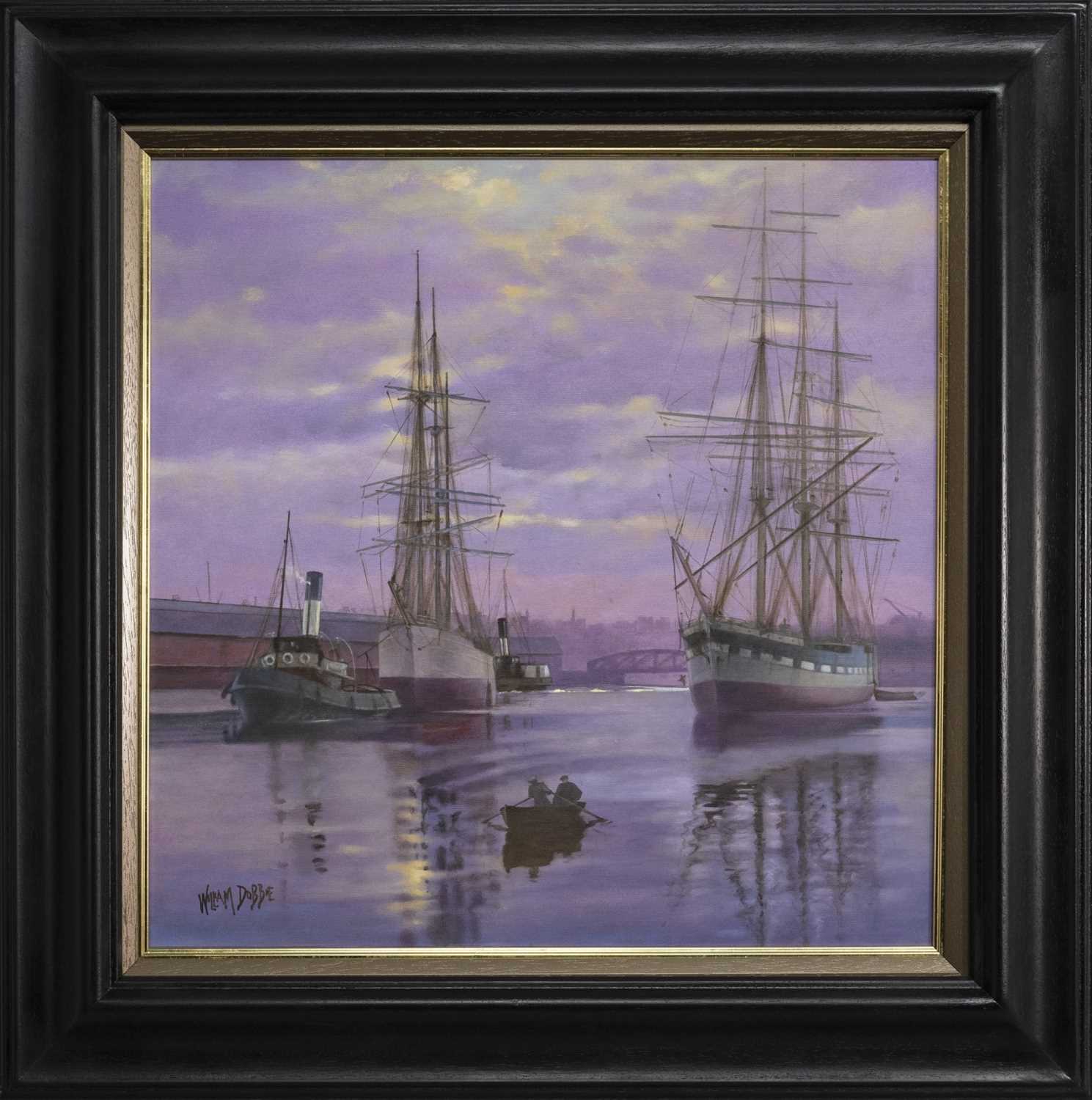 Lot 50 - DAYS OF STEAM AND SAIL, AN OIL BY WILLIAM DOBBIE