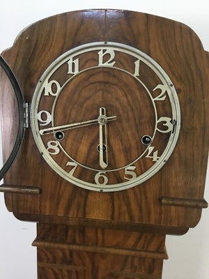 Lot 175 - AN ART DECO WALNUT GRANDMOTHER CLOCK