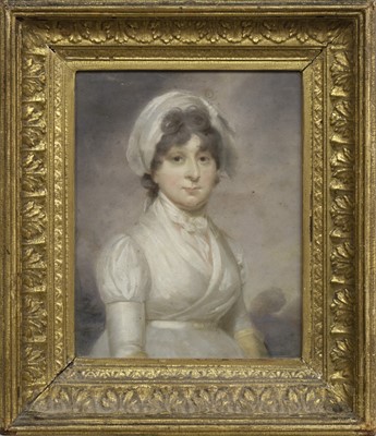 Lot 274 - PORTRAIT OF MRS HIGGINSON, A MIXED MEDIA ATTRIBUTED TO JOHN DOWNMAN
