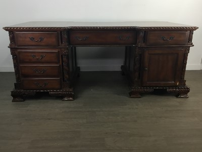 Lot 233 - A MAHOGANY DESK OF LARGE PROPORTIONS