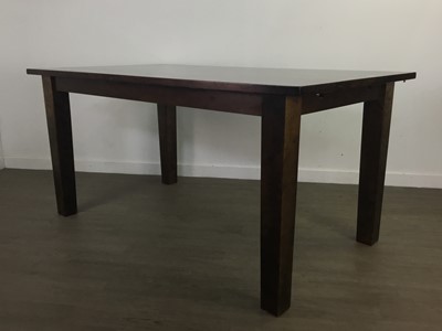 Lot 225 - A MODERN HARDWOOD DINING TABLE AND SIX CHAIRS