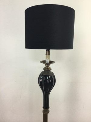 Lot 260 - A BRASS LACQUERED AND CERAMIC STANDARD LAMP