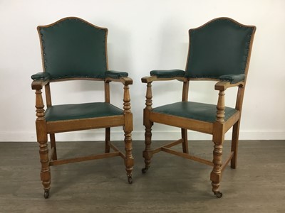 Lot 737 - A SET OF TEN LATE 19TH/EARLY 20TH CENTURY OAK DINING CHAIRS