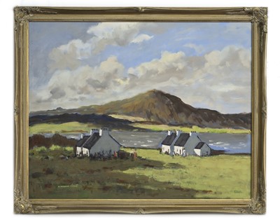 Lot 279 - CROFTERS COTTAGES IN THE HIGHLANDS, TORRIDON, AN OIL BY WILLIAM NORMAN GAUNT
