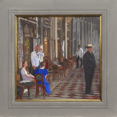 Lot 283 - AT THE ENTRANCE TO THE CAFE (VENICE), AN OIL BY ANDREW FITZPATRICK