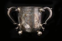 Lot 573 - VICTORIAN SILVER THREE HANDLED TROPHY CUP...