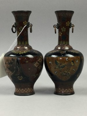 Lot 402 - A PAIR OF CLOISONNE VASES AND OTHER ASIAN ITEMS