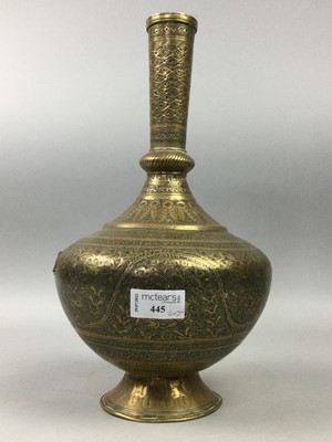 Lot 445 - AN INDIAN BRASS VASE AND OTHER BRASS WARE