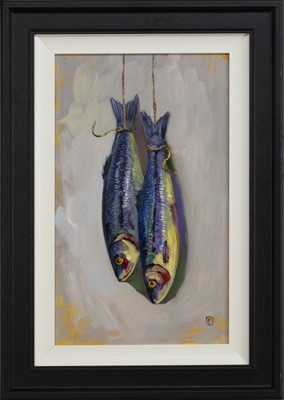 Lot 303 - TWO FISH, AN OIL BY ZHANNA PECHUGINA