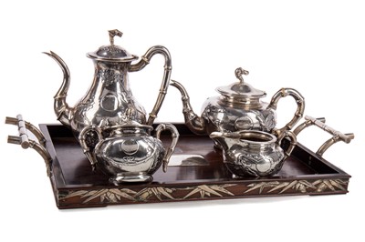Lot 1095 - A GOOD LATE 19TH CENTURY CHINESE EXPORT SILVER TEA SERVICE AND TRAY