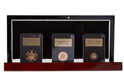 Lot 5 - THE 2018 ELIZABETH II FALKLANDS CONFLICT GOLD THREE COIN SET