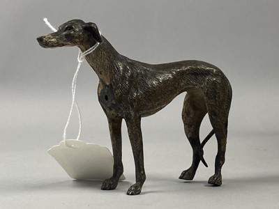 Lot 517 - A SMALL BRONZE FIGURE OF A GREYHOUND AND OTHER ITEMS