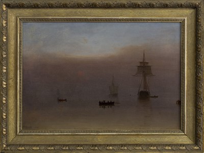 Lot 21 - SHIPPING ON A CALM SEA, AN OIL BY WILLIAM CLARK OF GREENOCK