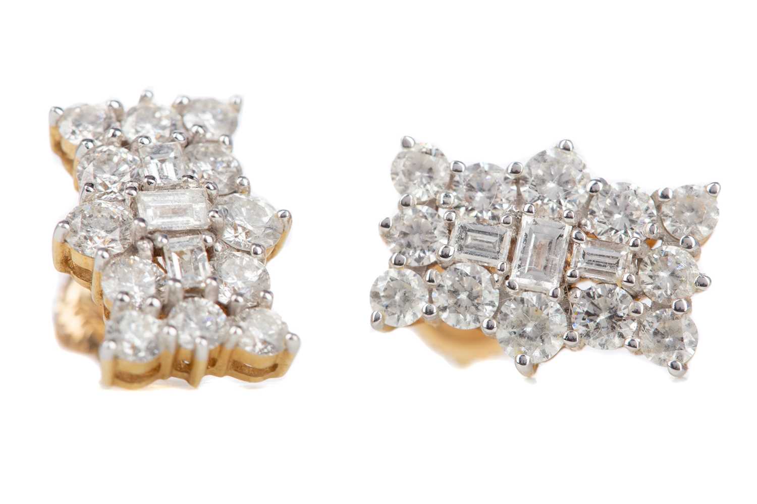 Lot 658 - A PAIR OF RECTANGULAR CLUSTER EARRINGS
