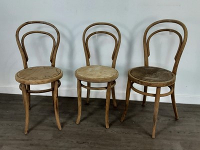 Lot 102 - A PAIR OF SPINDLEBACK BENTWOOD CHAIRS AND THREE OTHER OPEN BACK CHAIRS