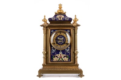 Lot 603 - AN ATTRACTIVE 19TH CENTURY GILT BRASS AND CHAMPLEVE ENAMEL MANTLE CLOCK