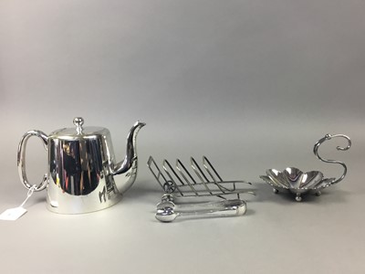 Lot 49 - A HOTEL PLATE FOUR PIECE TEA SERVICE AND OTHER PLATED ITEMS