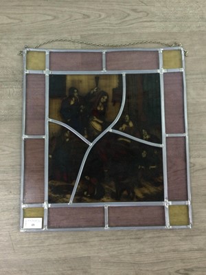 Lot 48 - A STAINED AND LEADED GLASS PANEL