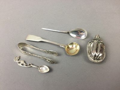 Lot 53 - TWO SILVER PEPPER POTS, ALONG WITH SPOONS