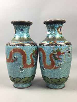 Lot 13 - A PAIR OF CHINESE CLOISONNE DRAGON VASES